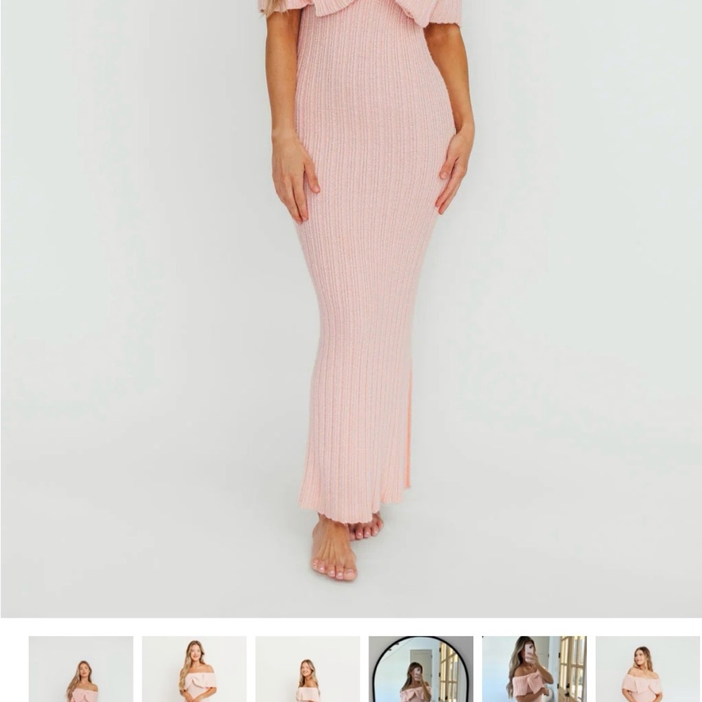 Ribbed Off-Shoulder Maxi Dress in Light Pink